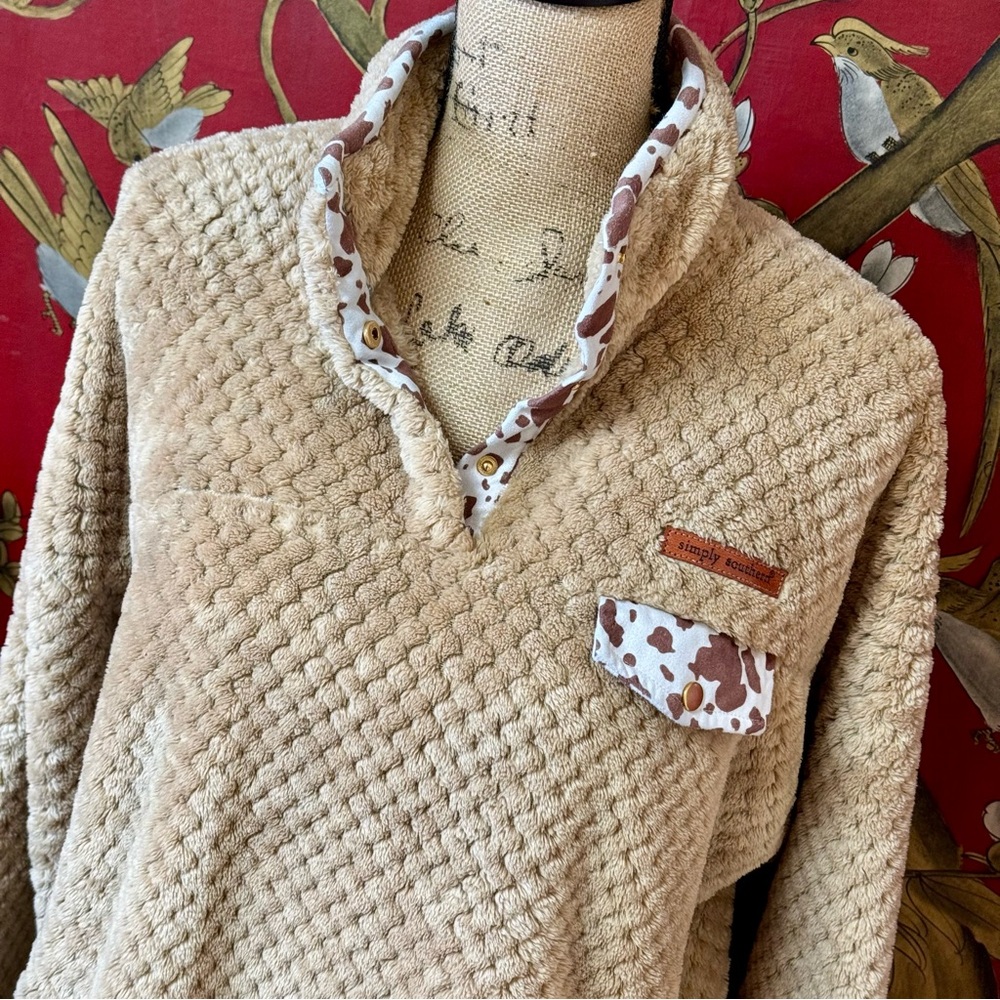Women’s “Simply Southern” Quarter-button Fuzzy Sweatshirt Top | #W45 - Picture 4 of 13